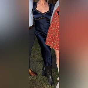 Elegant Navy Blue Satin Skirt